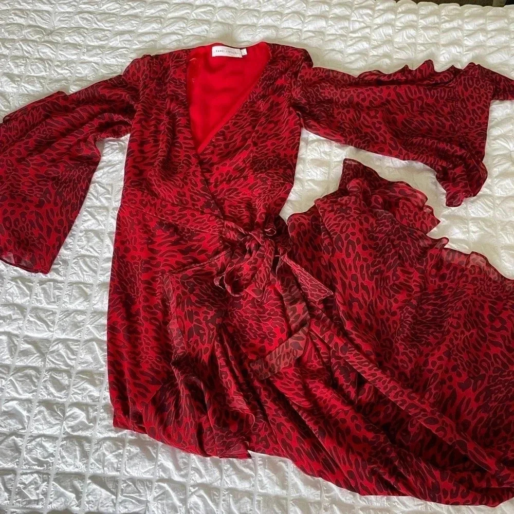 Fame and Partners red leopard side wrap ruffle maxi dress